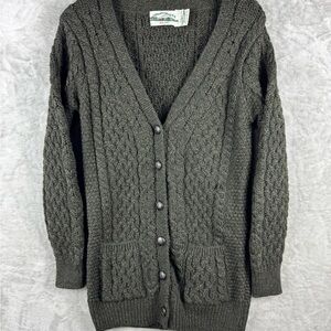 Aran Craft Ireland Merino Wool Cable Knit Green Cardigan Womens Small Fisherman